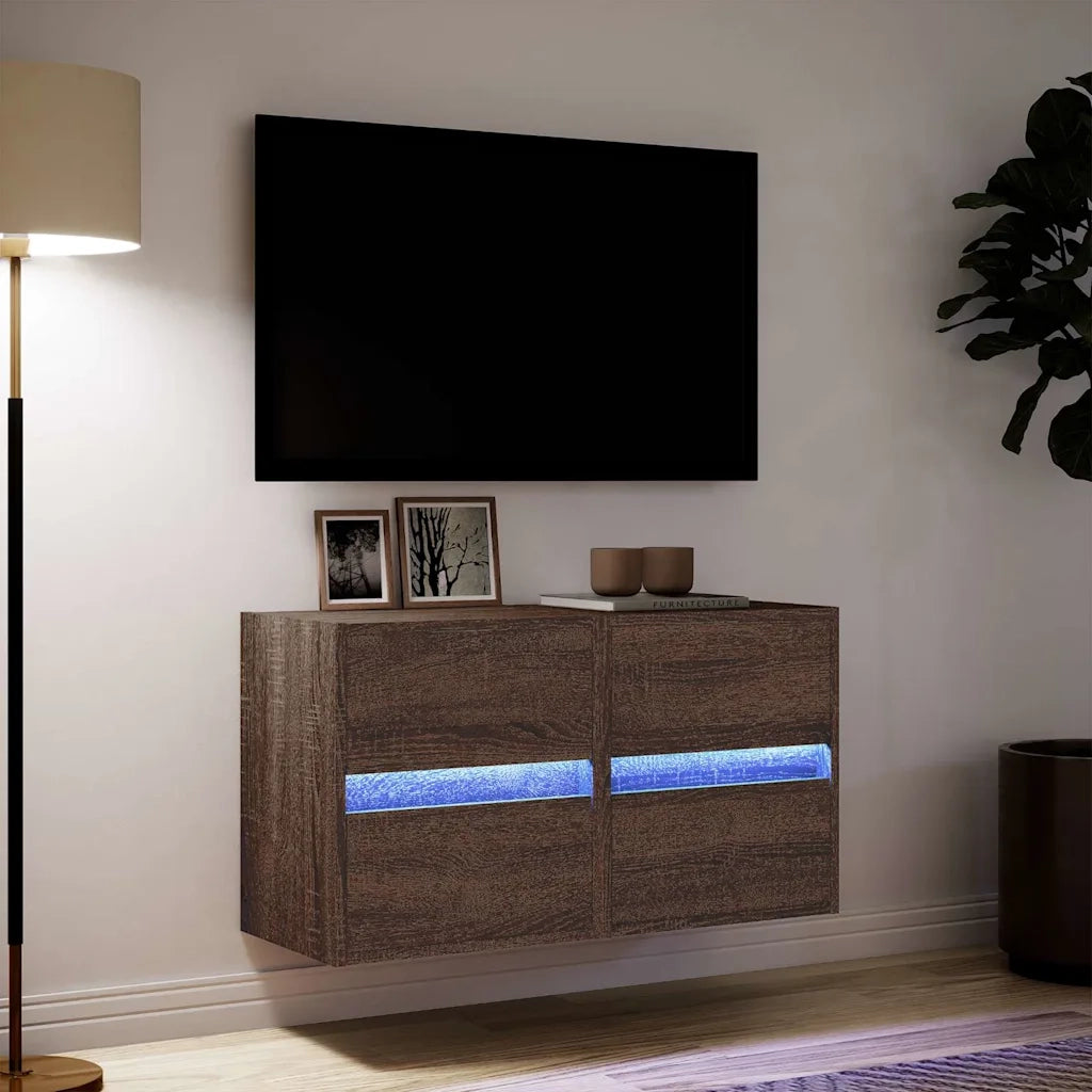 vidaXL Mobili TV a Parete con Luci LED 2pz Rovere Marrone 41x31x45 cm