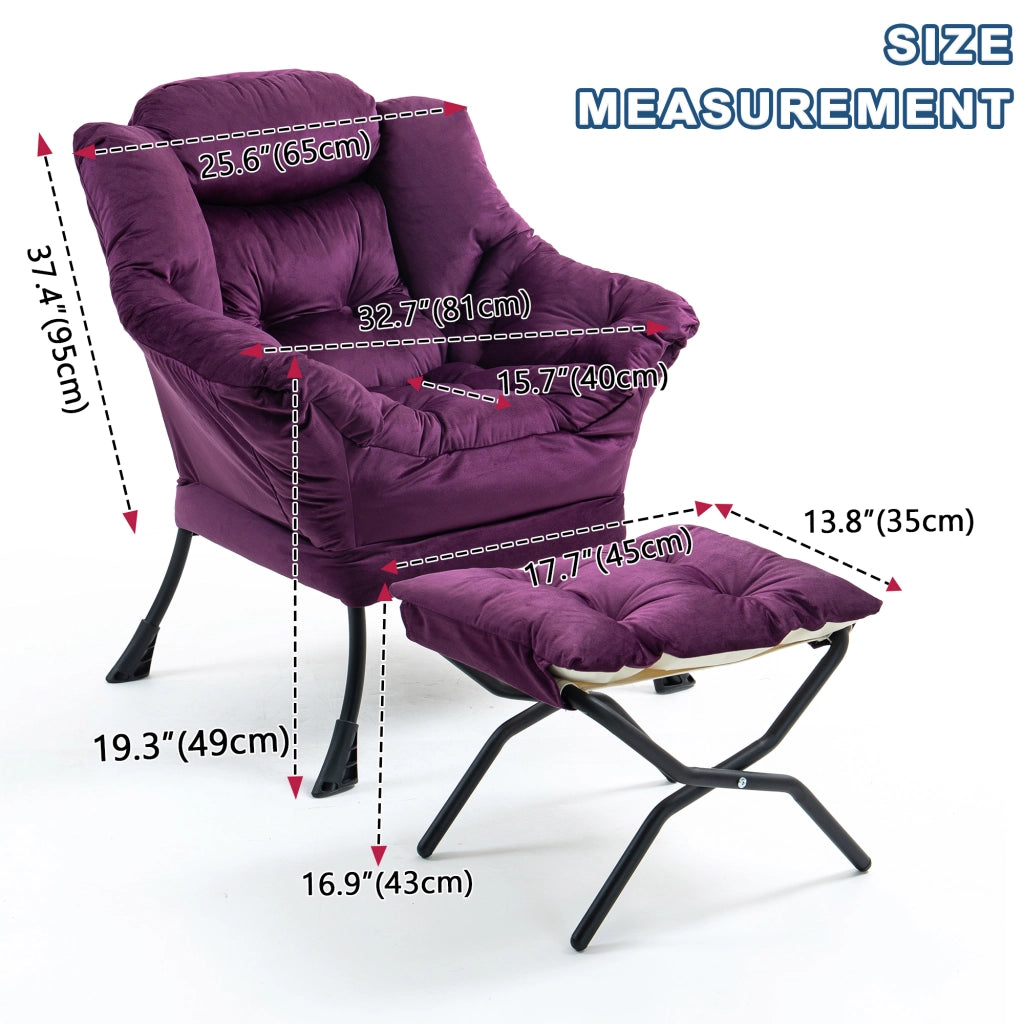 Poltrona relax pieghevole - con poggiapiedi e schienale ergonomico - in metallo - viola