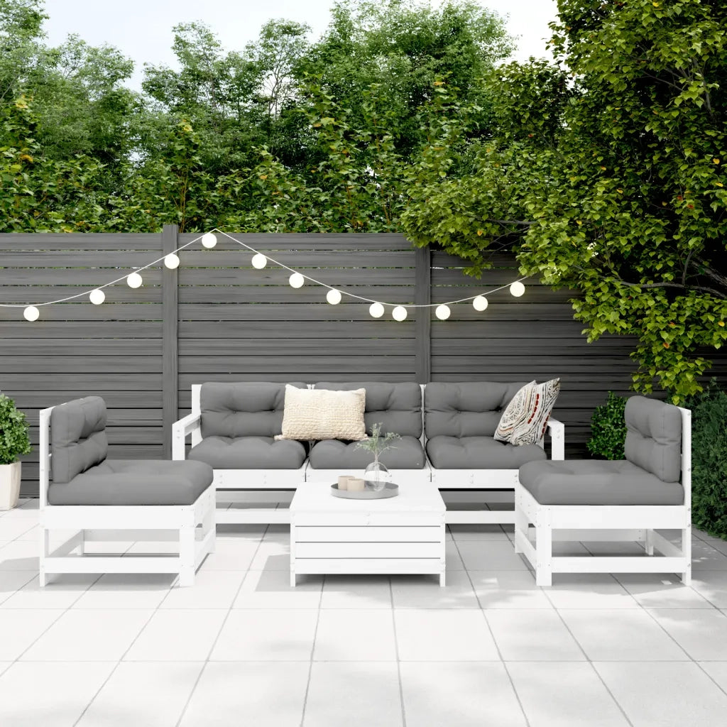Set Divani da Giardino 6 pz Bianco in Legno Massello di Pino 3250749