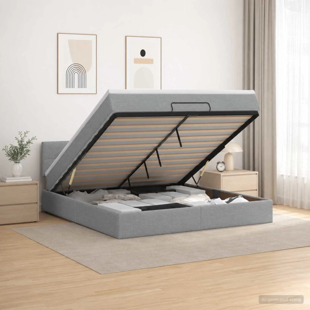 Letto ottomano con materasso Grigio Chiaro 140 x 190 cm Tessuto 3456323