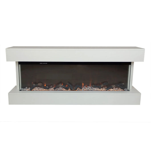 Camino Elettrico da Parete o Incasso Alaro Plus 127x18x52 cm Effetto Fiamma Telecomando in MDF Bianco