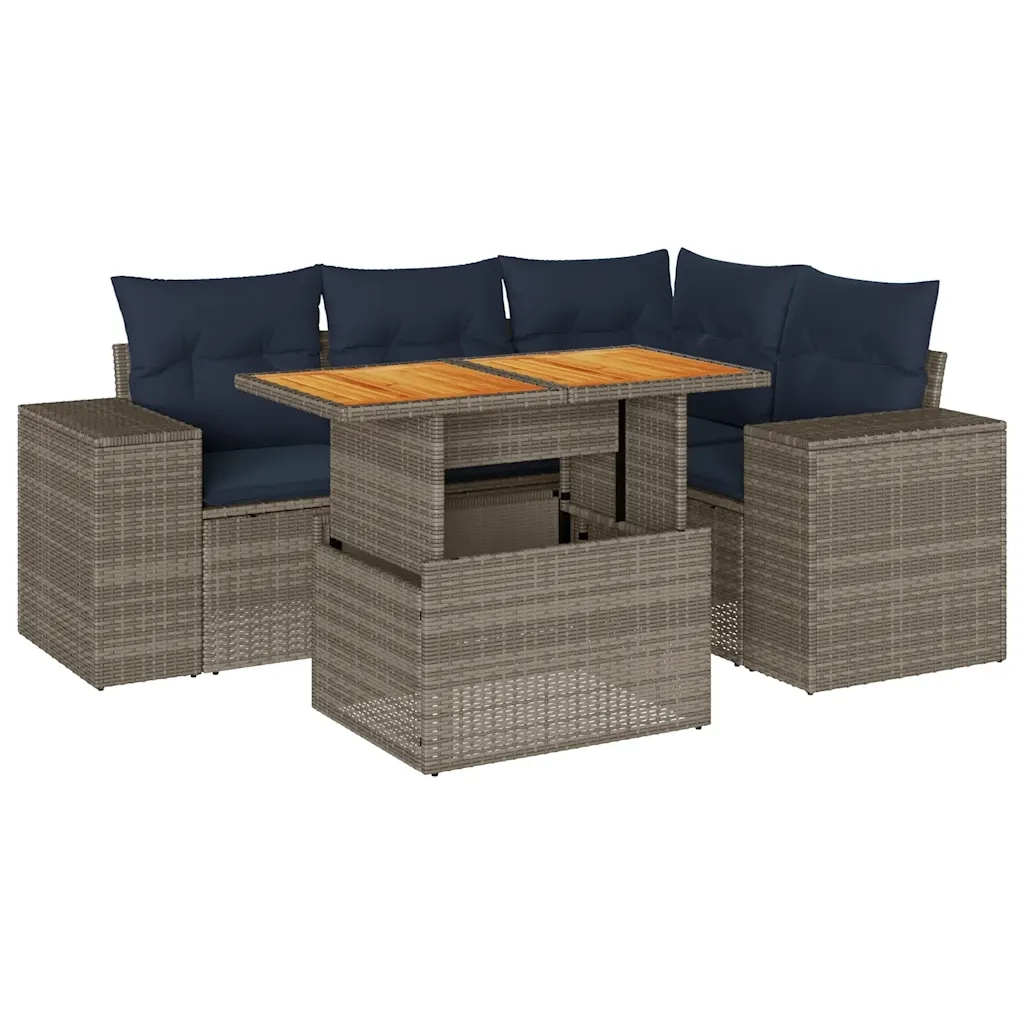 Set Divano da Giardino 5 pz con Cuscini Grigio in Polyrattan 3327372