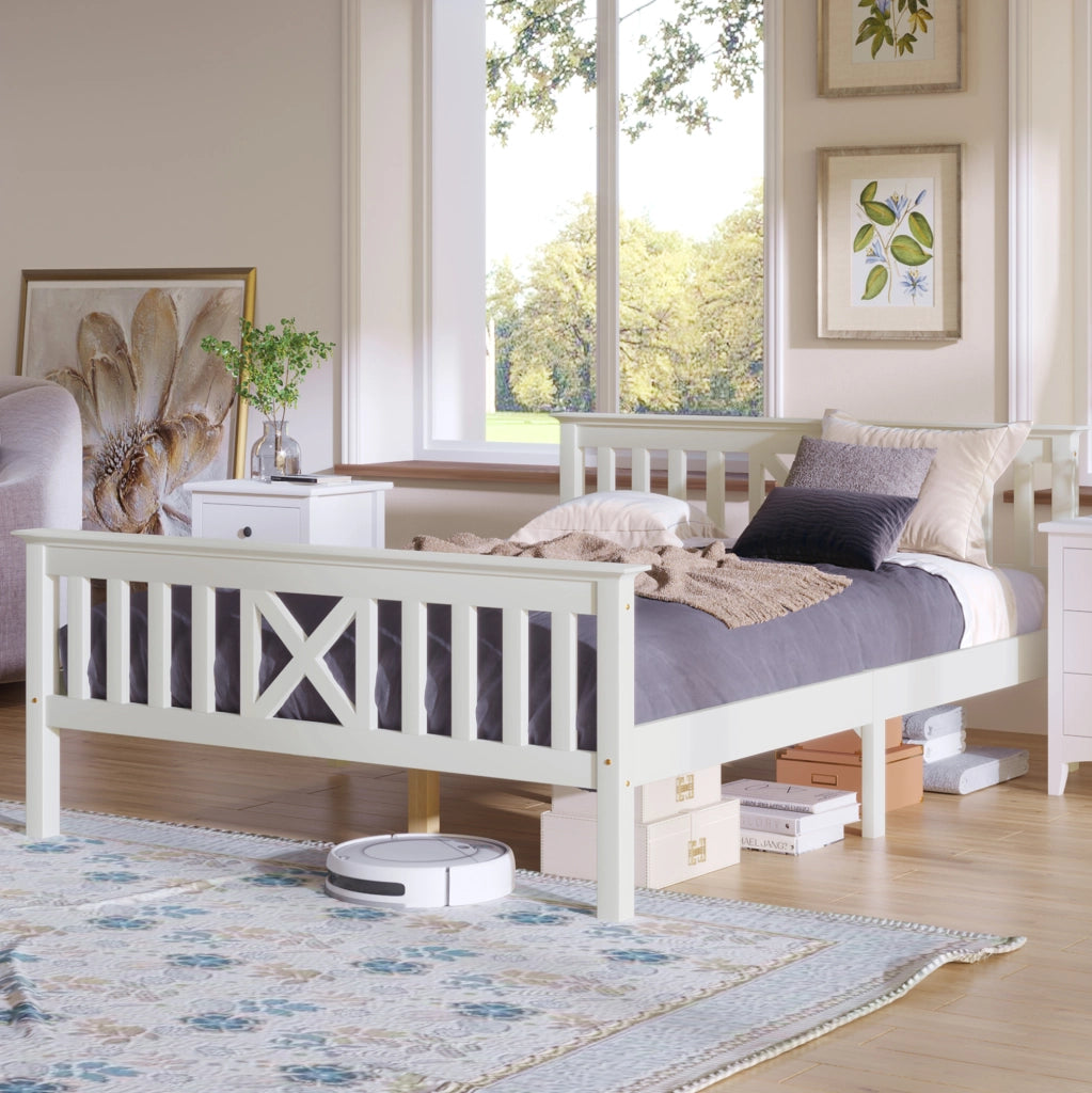 Letto matrimoniale 140x200 cm con testiera a X; legno; bianco (Senza materasso)