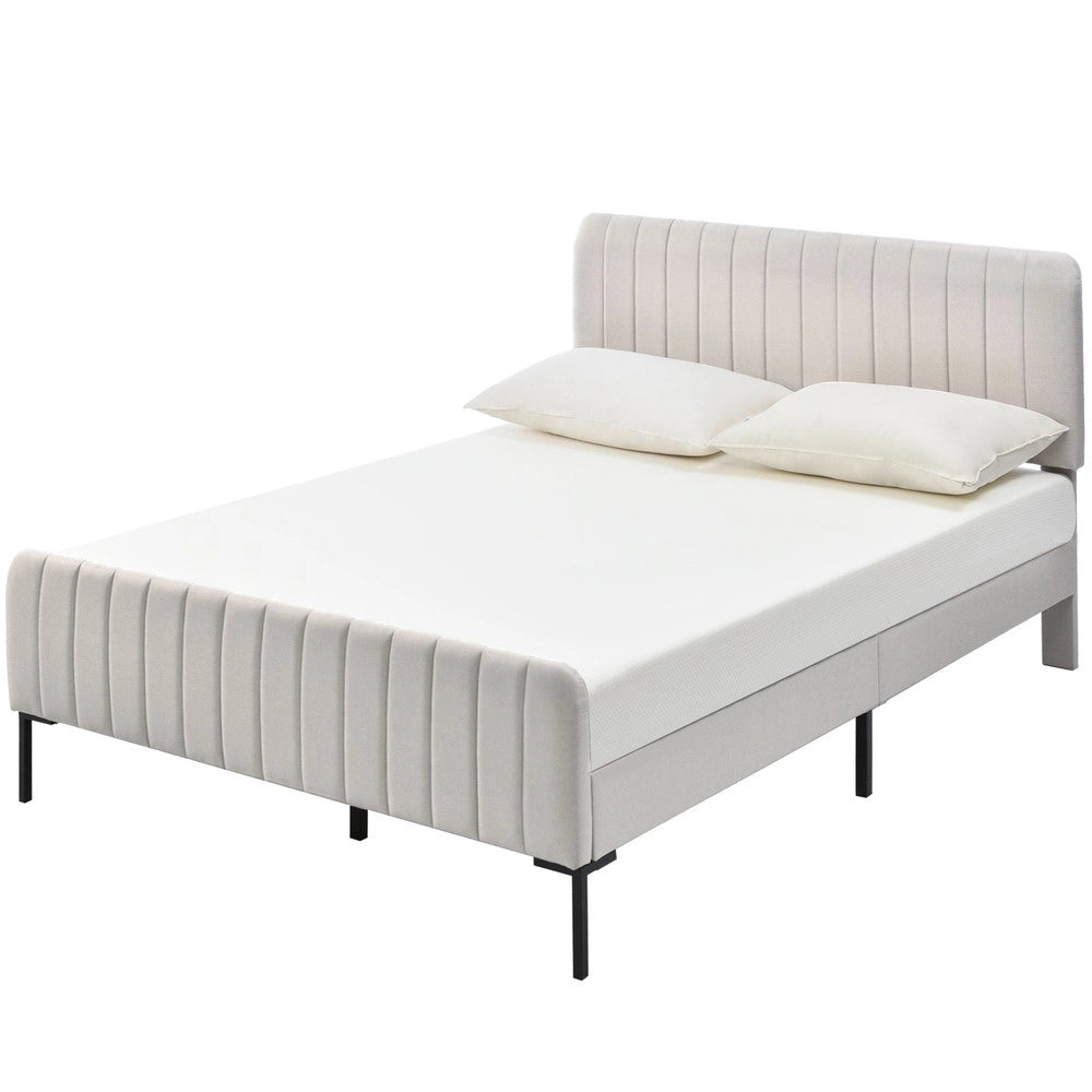 Letto Matrimoniale Imbottito con Testiera Regolabile ¨C MINIMAL ¨C Grigio Beige Tessuto Lino 160x200