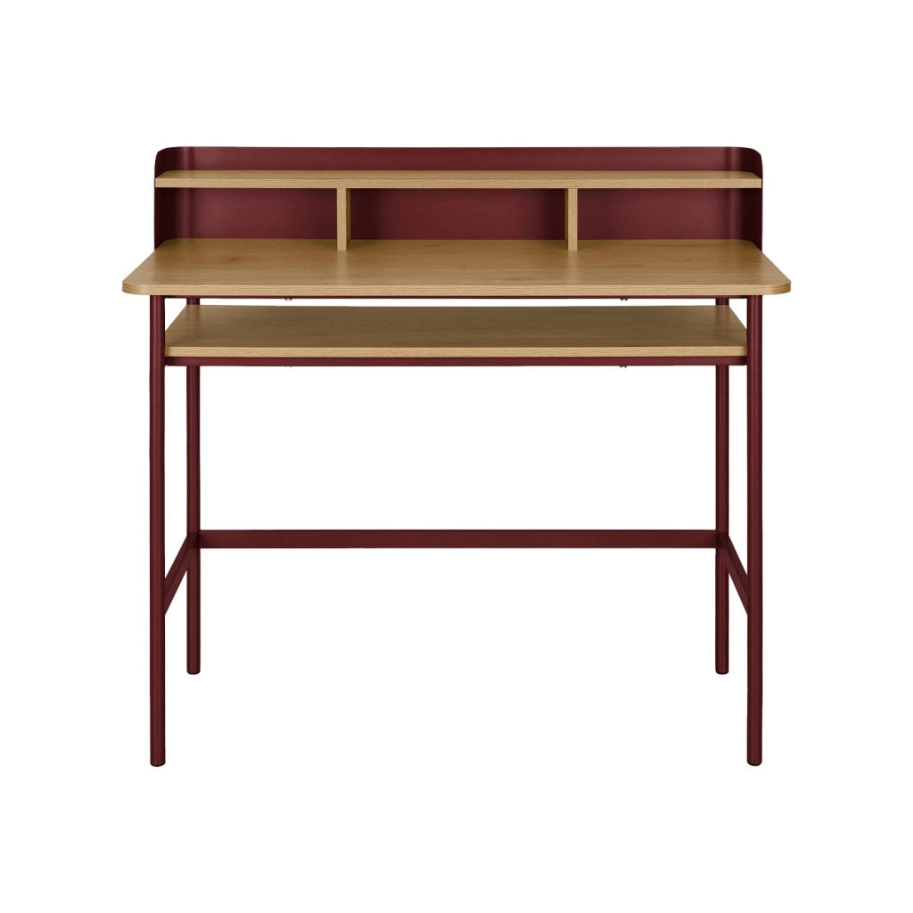 Scrivania in metallo e legno con 3 vani, rosso