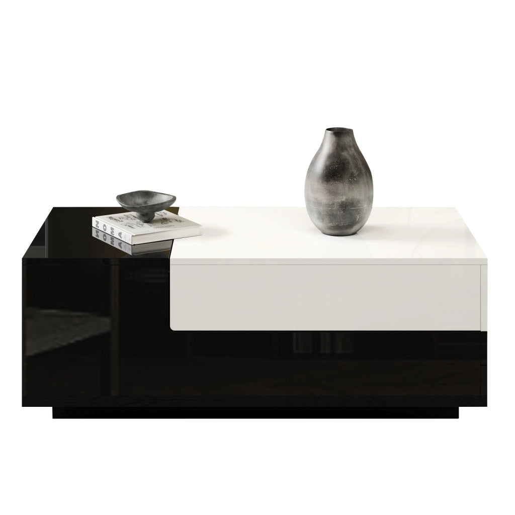 TAVOLINO DA SALOTTO 100 x 50 x 38 cm Bianco/Nero in pannello di particelle con 2 cassetti