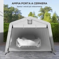 Tendone per Auto e Feste con 2 Finestre Laterali, in Acciaio Zincato e PE, 618x265/330x240 cm, Grigio Chiaro