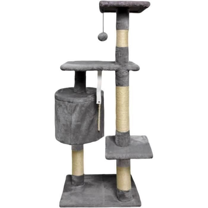 PALOMA Tiragraffi grigio scuro 40 x 40 x 114 cm - 3 piattaforme, 1 corda, 1 nicchia, tiragraffi