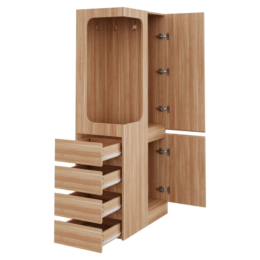 Armadio con 1 porta, 4 cassetti e vano appendiabiti aperto, per camera da letto, in legno, naturale 70 × 40 × 170 cm