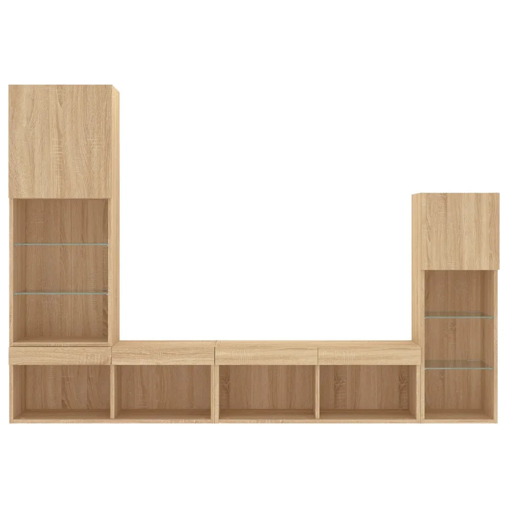 Mobili TV a Muro con LED 4pz Rovere Sonoma Legno Multistrato 3216649