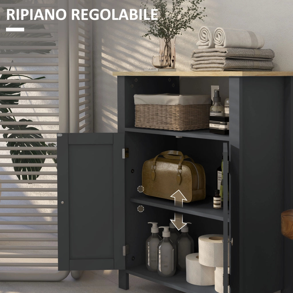 Mobiletto Bagno a 3 Ripiani Regolabili con Ripiano Interno ¨C zephmum ¨C 60x30x80.5 cm