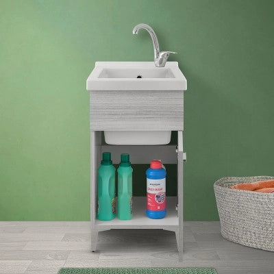 Mobile lavatoio in ceramica grigio 45x50 cm kit scarico incluso
