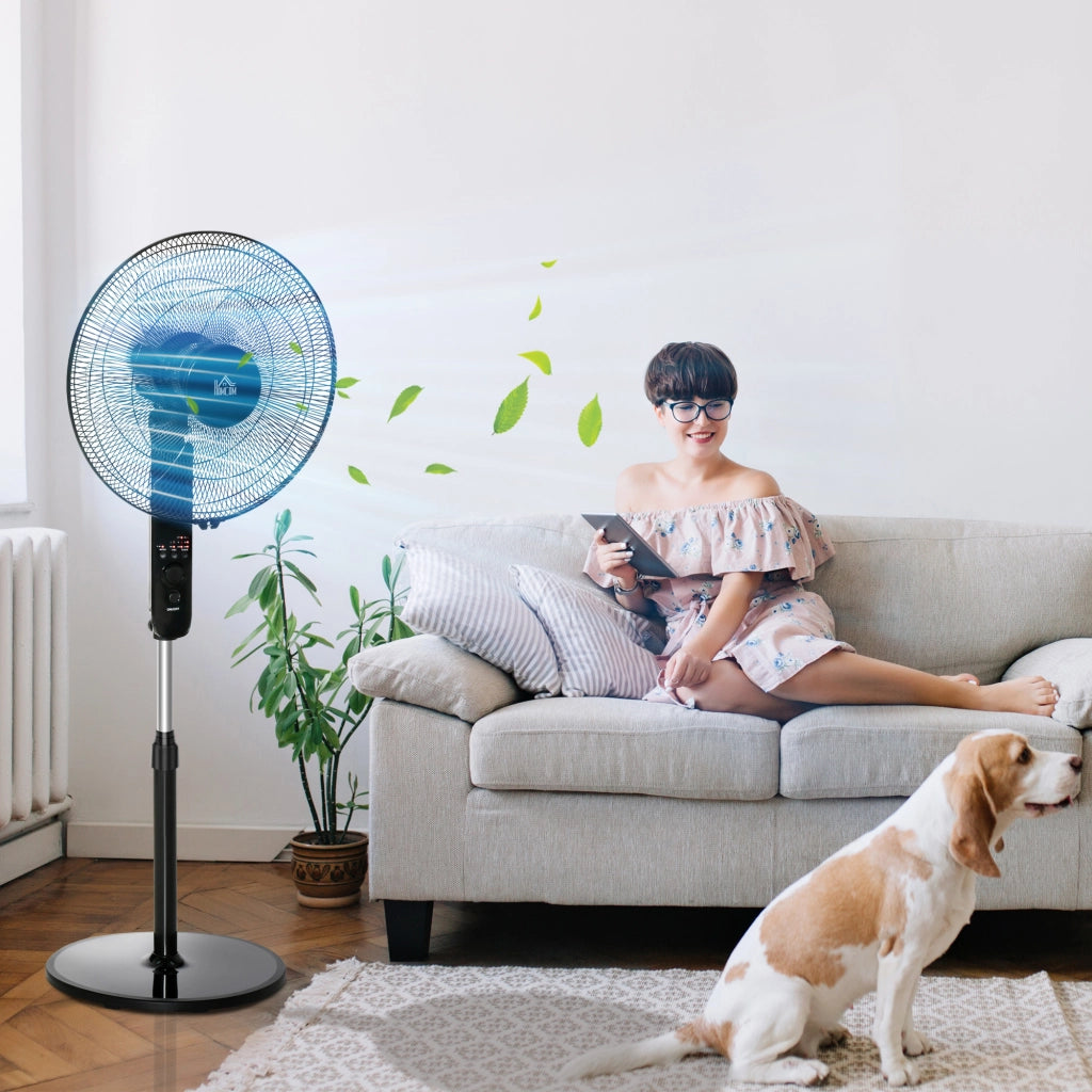 Ventilatore a Piantana 3 Velocità con Telecomando Angolo di Inclinazione Regolabile in Metallo Nero