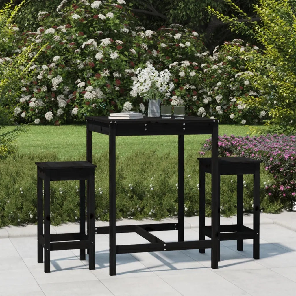 Set Bar da Giardino 3 pz | Set Salotto da Giardino Nero in Legno Massello di Pino