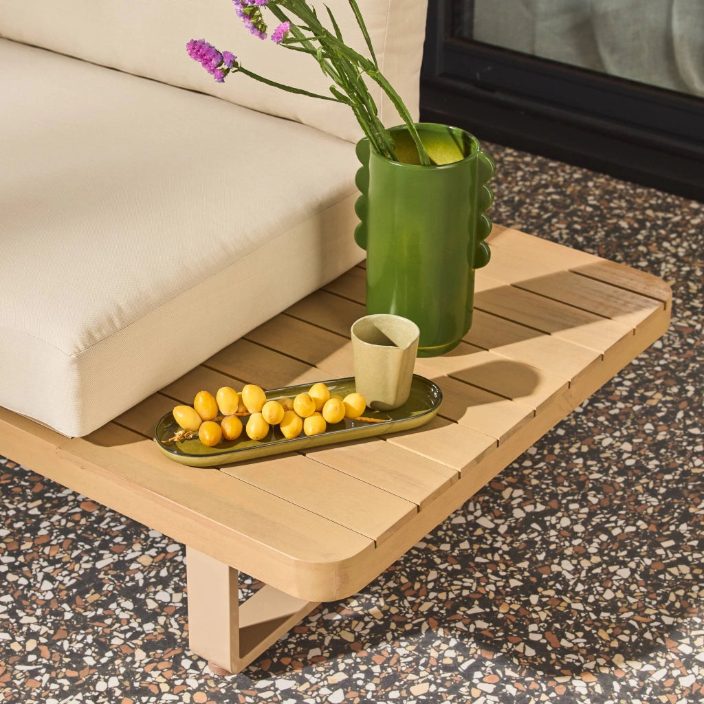 Panca da giardino in legno di acacia e alluminio, 2 posti, beige