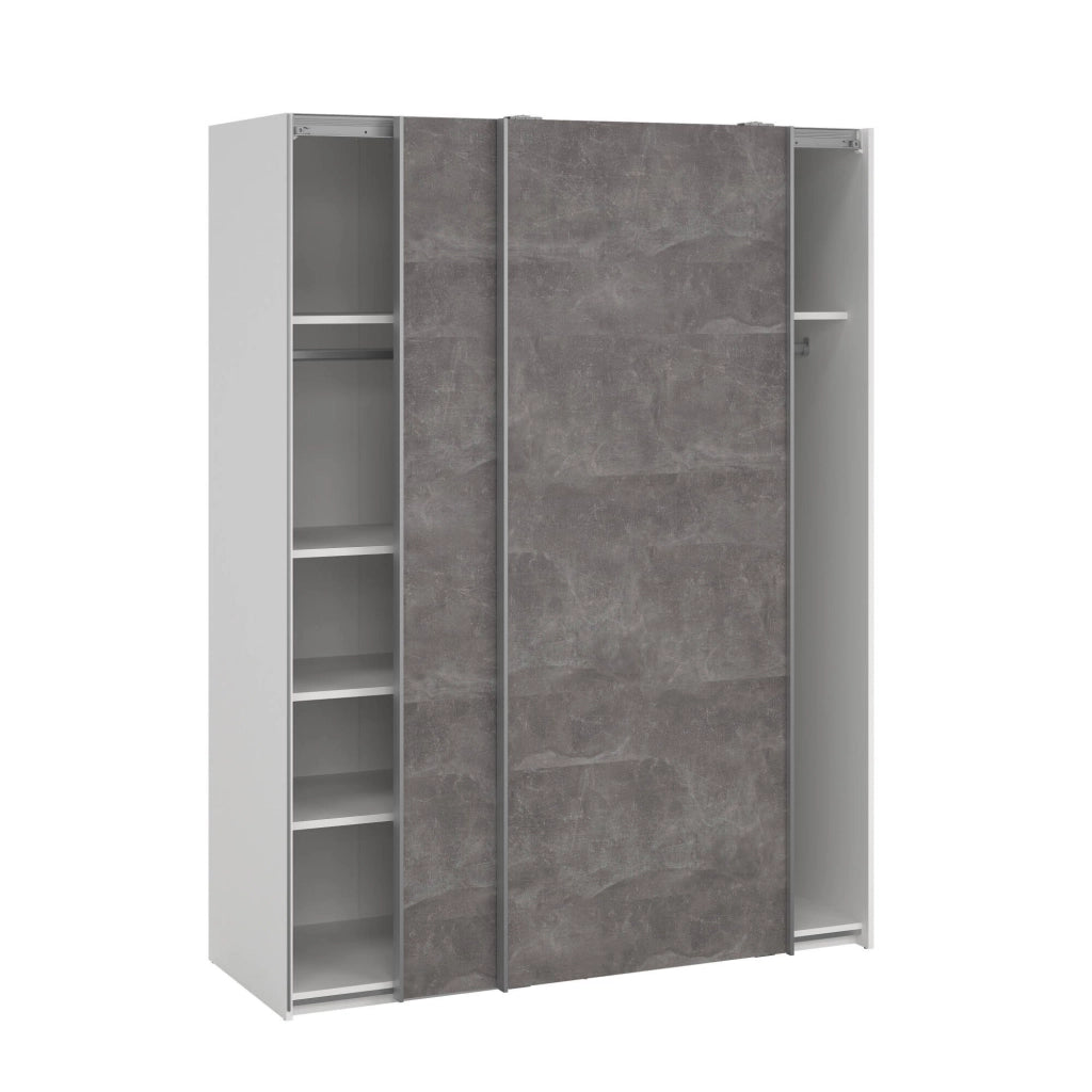 Guardaroba 2 ante Maurice, Mobile camera da letto, Cabina armadio portabiti, Armadio appendiabiti, 150x61 h200 cm, Bianco e Grigio