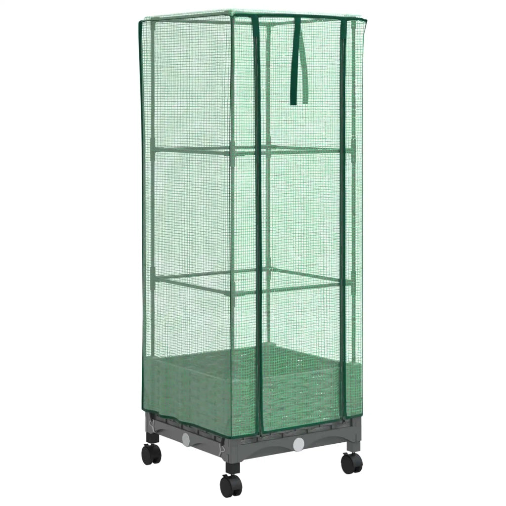 Vaso da Giardino con Copertura per Serra e Ruote Grigio Chiaro 3422927