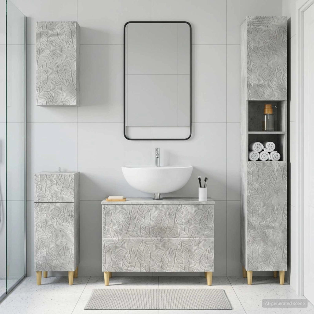 Set di Mobili da Bagno da 4 Pezzi DELFT Grigio Cemento 3417948