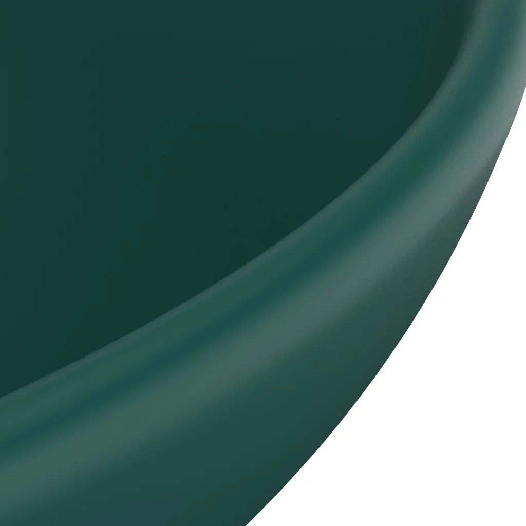 Lavandino Lusso-Lavabo-Lavello Rotondo Verde Scuro Opaco 32,5x14 cm Ceramica