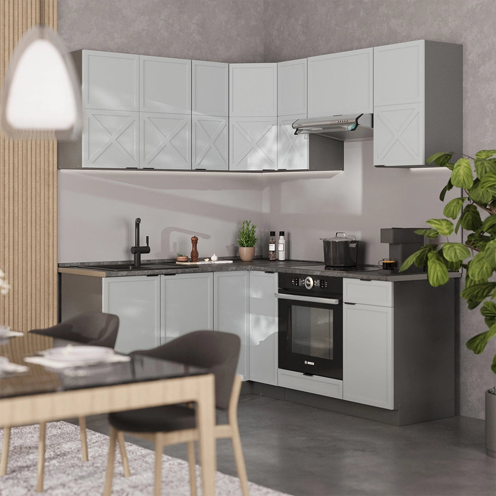 Vicco Cucina angolare completa Azzurro-grigio/antracite 160 x 190 cm , PL Antracite