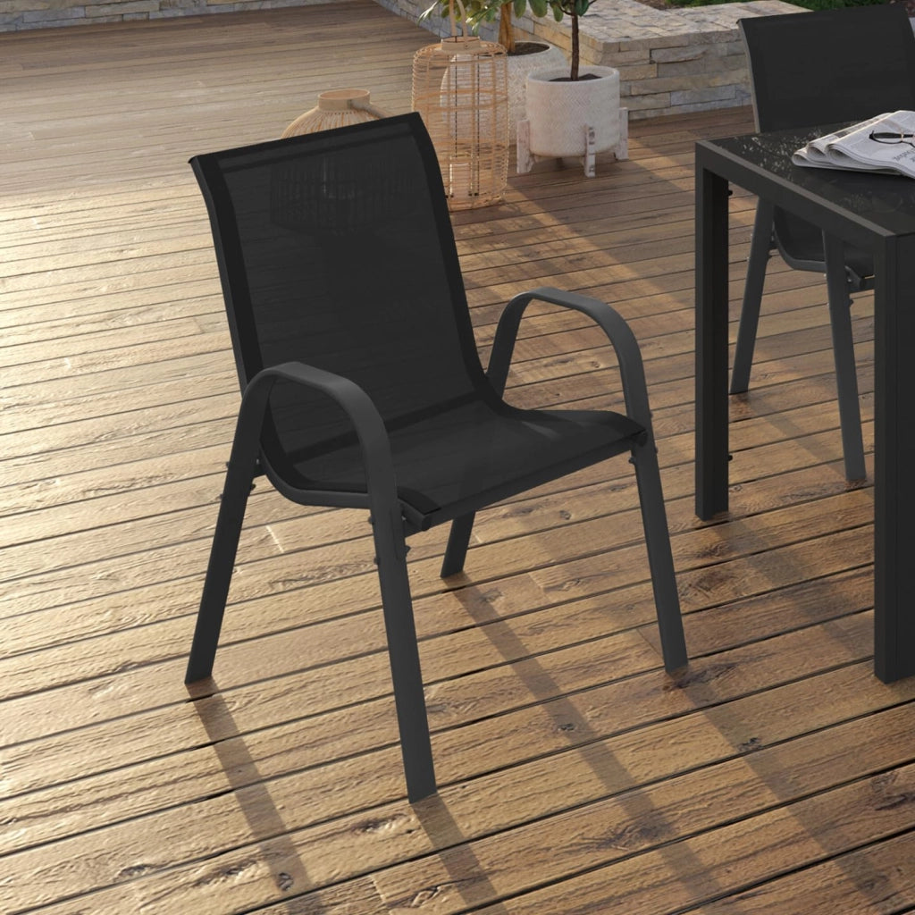 Set di 4 sedie impilabili in metallo e textilene nero LYMA