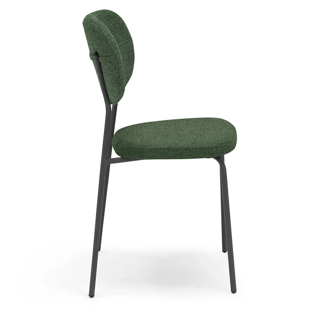 Sedia da pranzo imbottita VANESSA, 100% MADE IN ITALY, design moderno, gambe coniche robuste in metallo, schienale e seduta rivestiti con tessuto idrorepellente strutturato colore Verde
