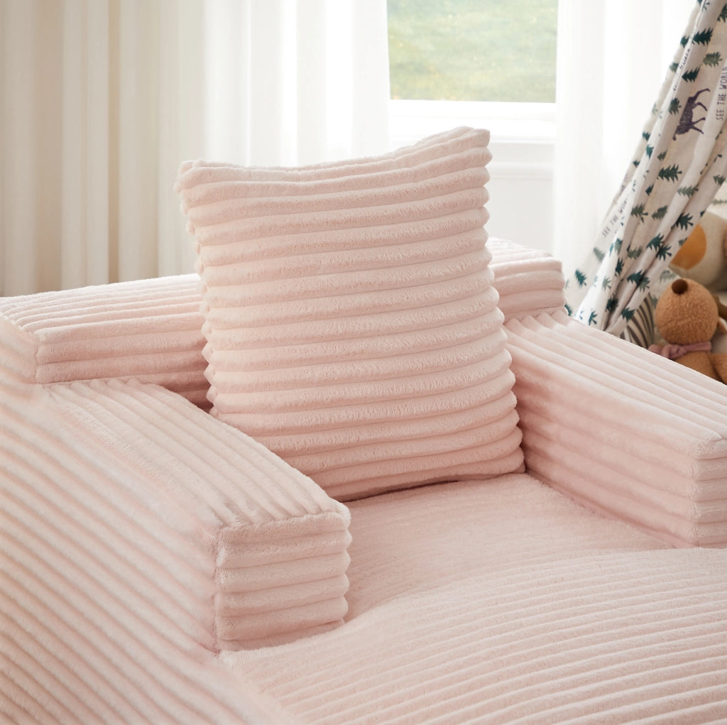 Divano chaise longue in tessuto a coste rosa, senza montaggio