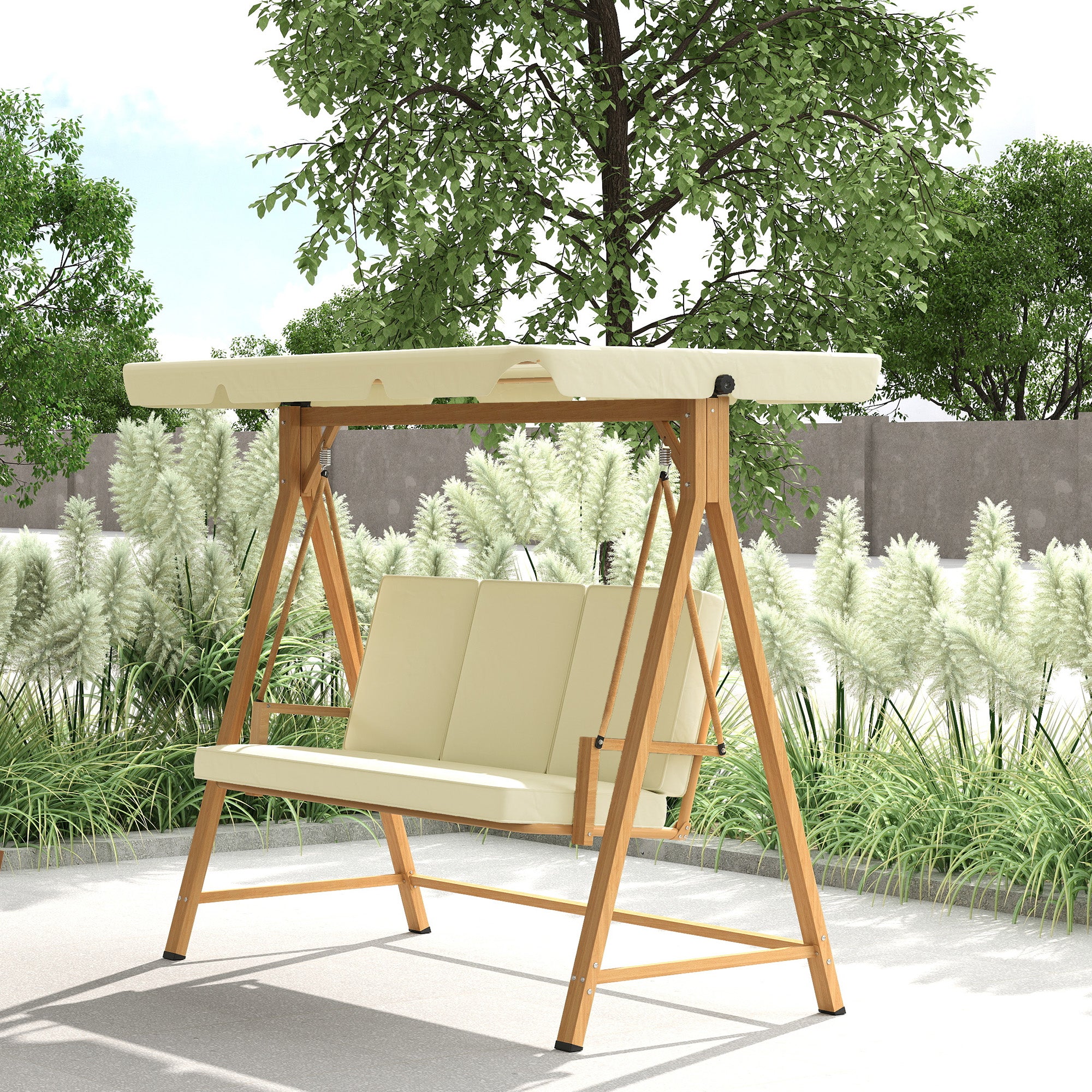 Dondolo da Giardino 3 Posti 195x120x170 cm con Tettuccio Regolabile Beige