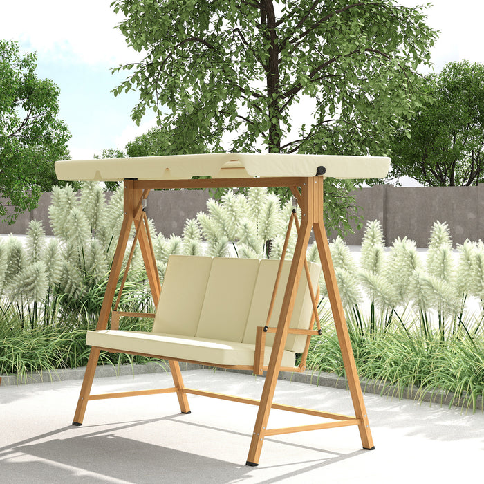 Dondolo da Giardino 3 Posti 195x120x170 cm con Tettuccio Regolabile Beige