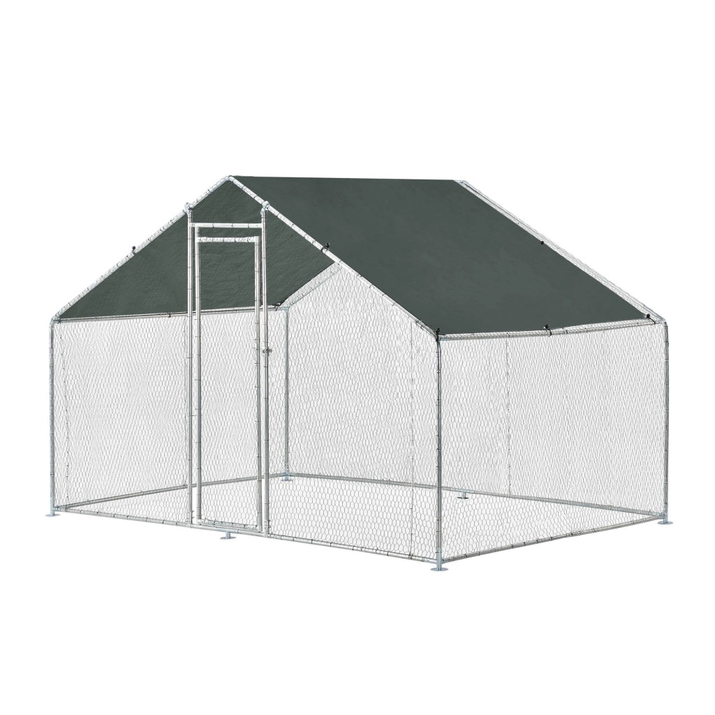Gabbia voliera da esterno per animali con serratura struttura in acciaio zincato 3 x 2 x 2 m verde scuro argento 03_0005140