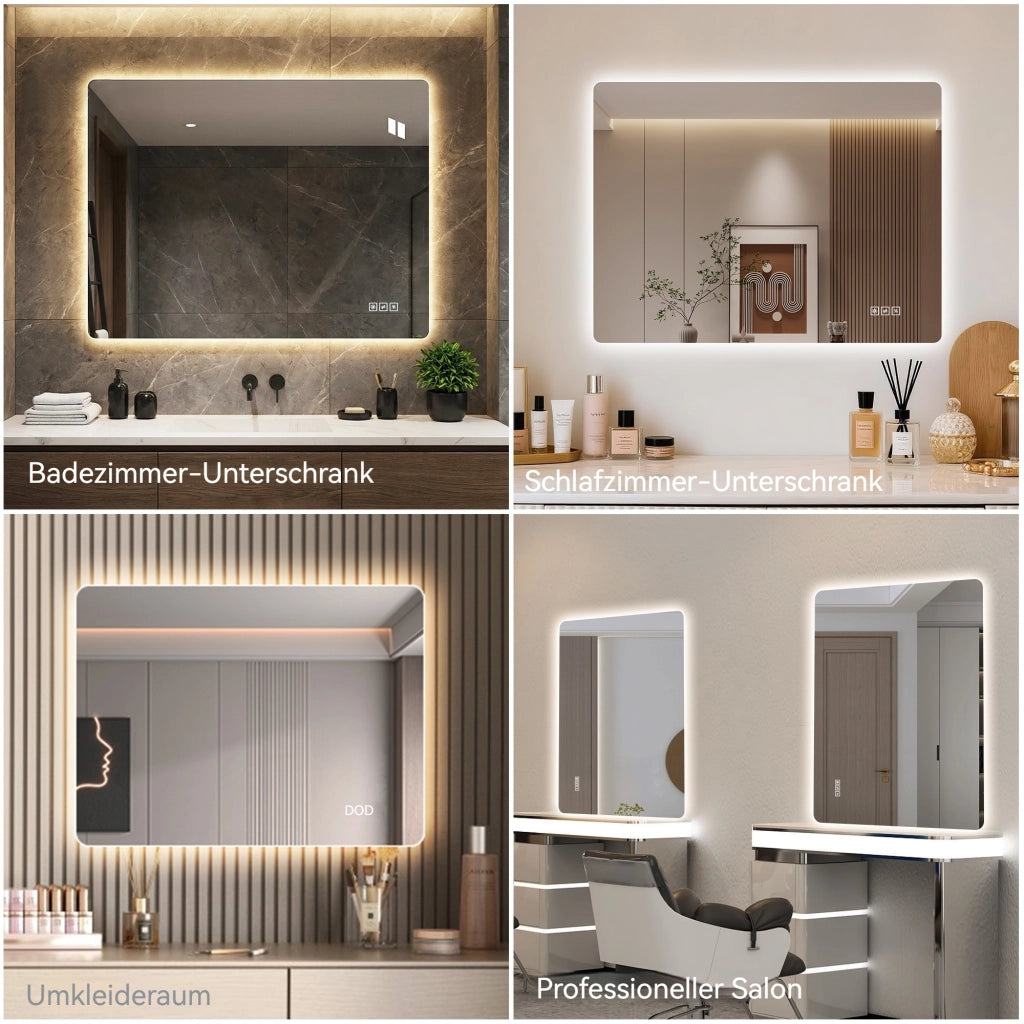 SPECCHIO LED 70x90 cm rettangolare in vetro e metallo argento, dimmerabile