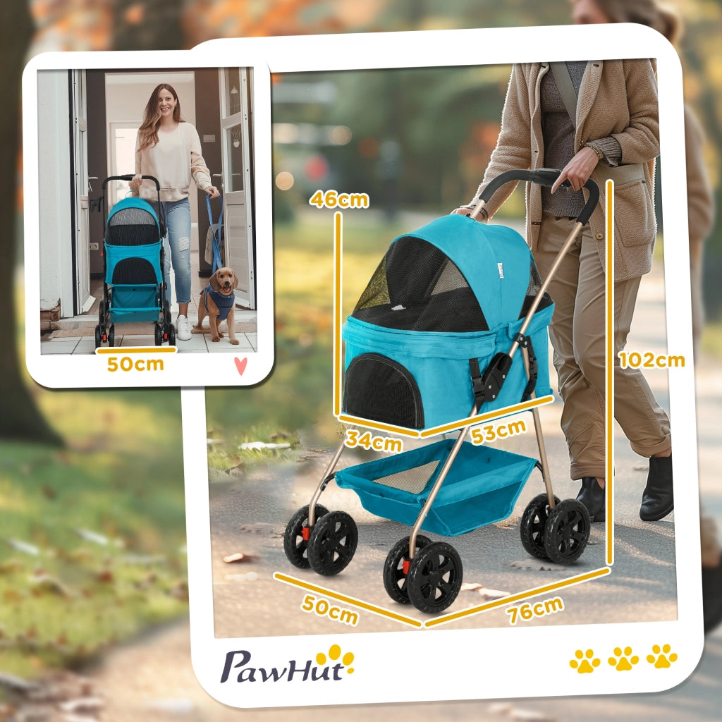 Carrello per Animali 3 in 1 Pieghevole con Ruote e Borsa ¨C zephmum ¨C Turchese