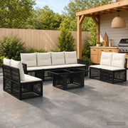 Set Divano da Giardino 9 pz Nero e Bianco Crema polyrattan 3436777