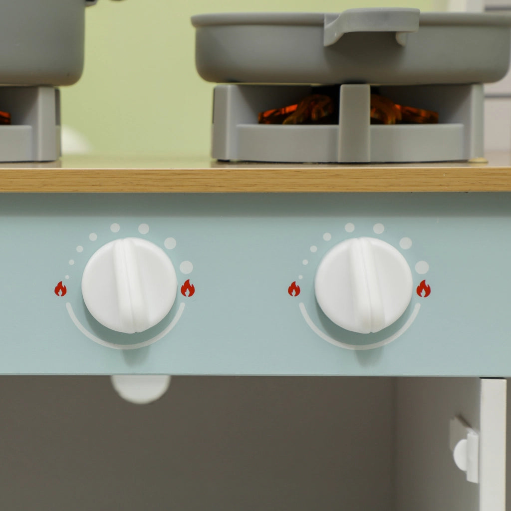 Cucina Giocattolo per Bambini 3+ Anni con Fornello Interattivo Forno e Macchina Caffè in Legno Bianco