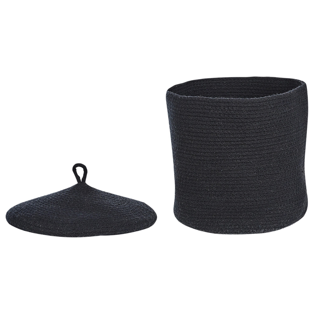 Set di 2 cestini in tessuto di cotone nero con strisce con coperchio boho accessori per la conservazione