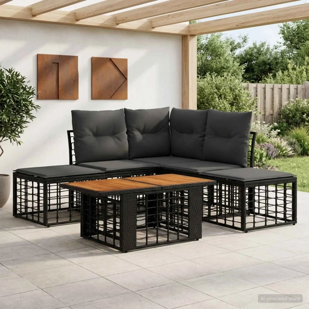 Set Divano da Giardino 6 pz Nero e Grigio scuro polyrattan 3437867