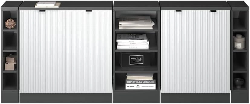 Set di mobili sottotetto Rion, Ondulazione bianca, 210 cm Set di 5 carcasse armadio profondità 60 cm, adatto per il salvaspazio sotto tetti spioventi