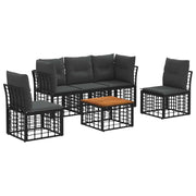 Set di divani da esterno 6 pcs Nero e Grigio scuro Poliestere