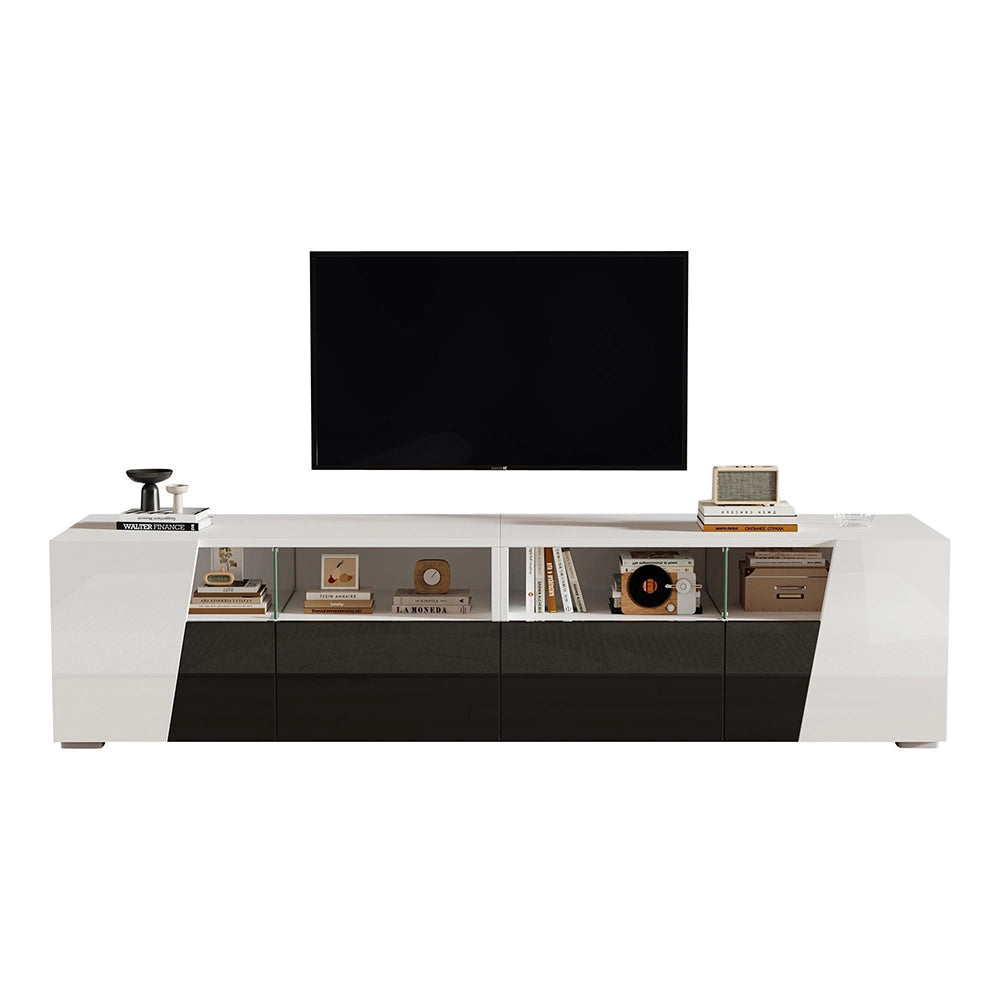 Mobile TV 180x38.5x45cm - Xylo - Luci LED, 2 Ante e 2 Cassetti, Bianco e Nero