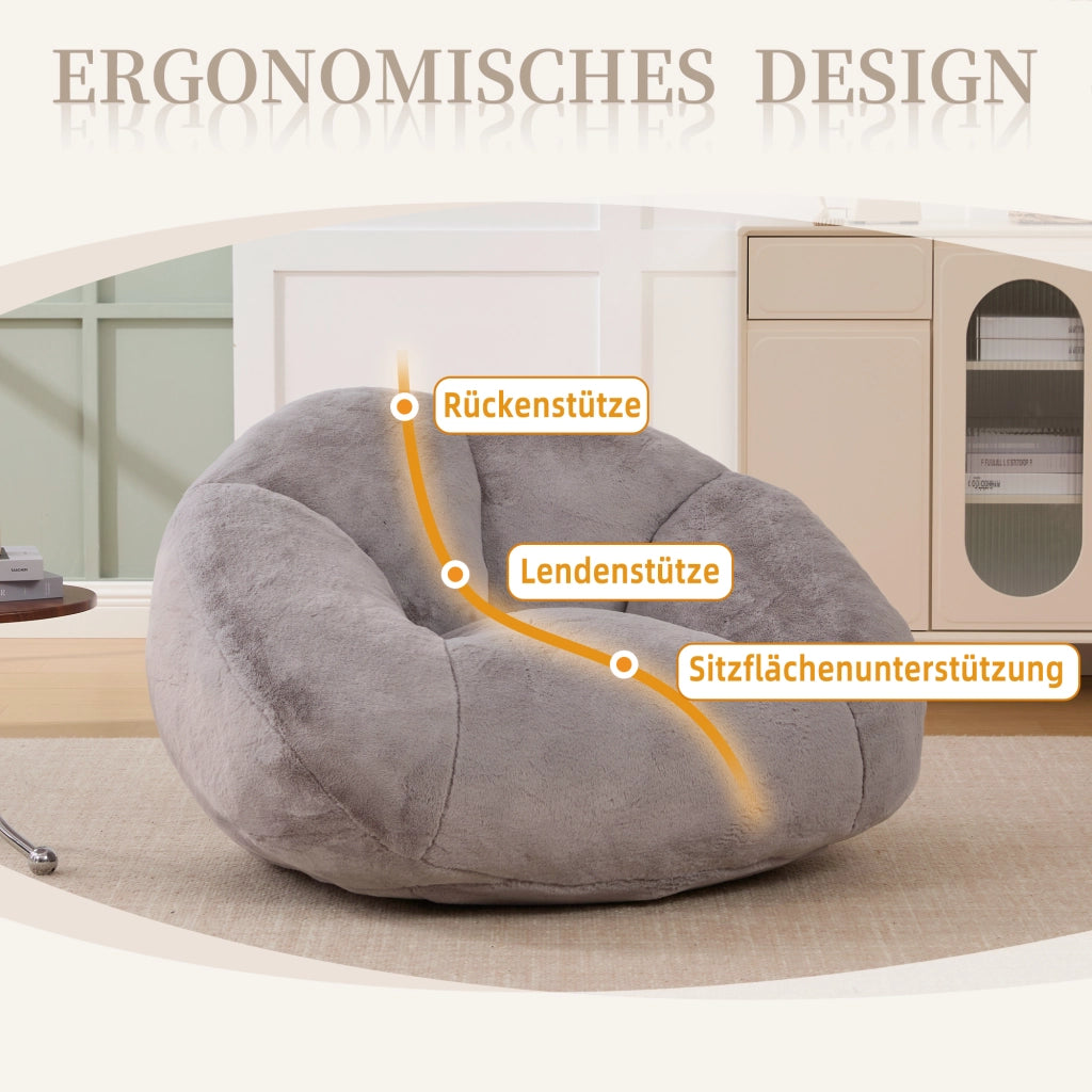 OKWISH Poltrona Pouf in Pelliccia Sintetica, Design Avvolgente con Base Antiscivolo e Imbottitura in Schiuma, Grigio Chiaro