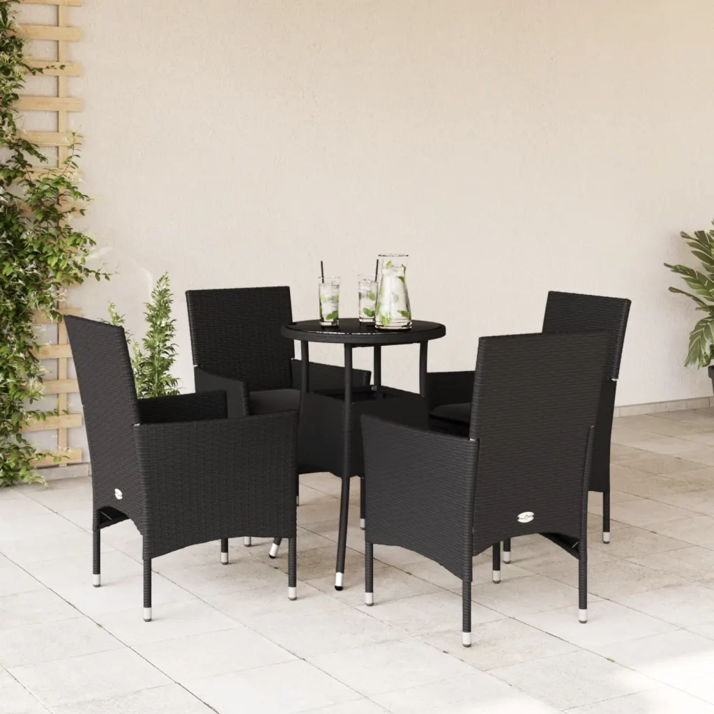 Set da Pranzo da Giardino con Cuscini 5 pz | Set Salotto da Giardino Polyrattan e Vetro