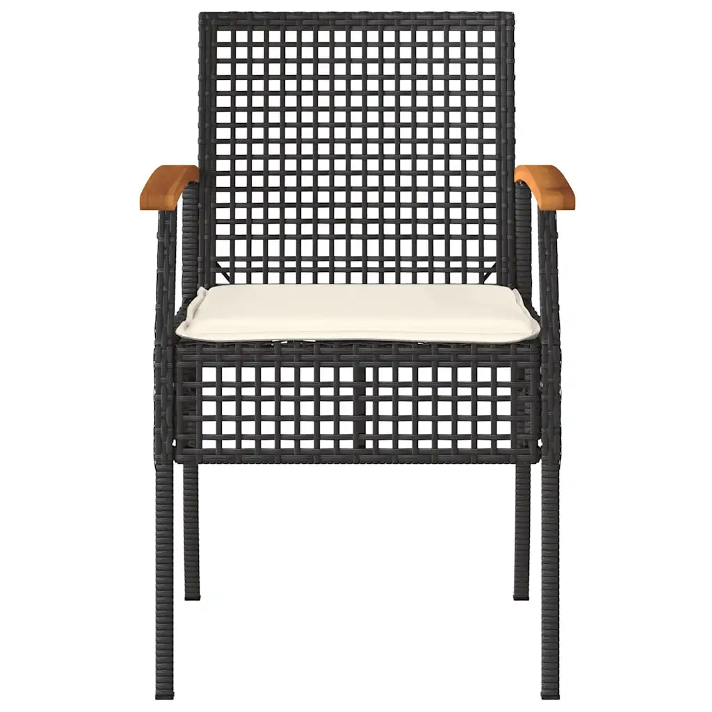 Sedie da Giardino con Cuscini 2 pz Nere in Polyrattan e Acacia