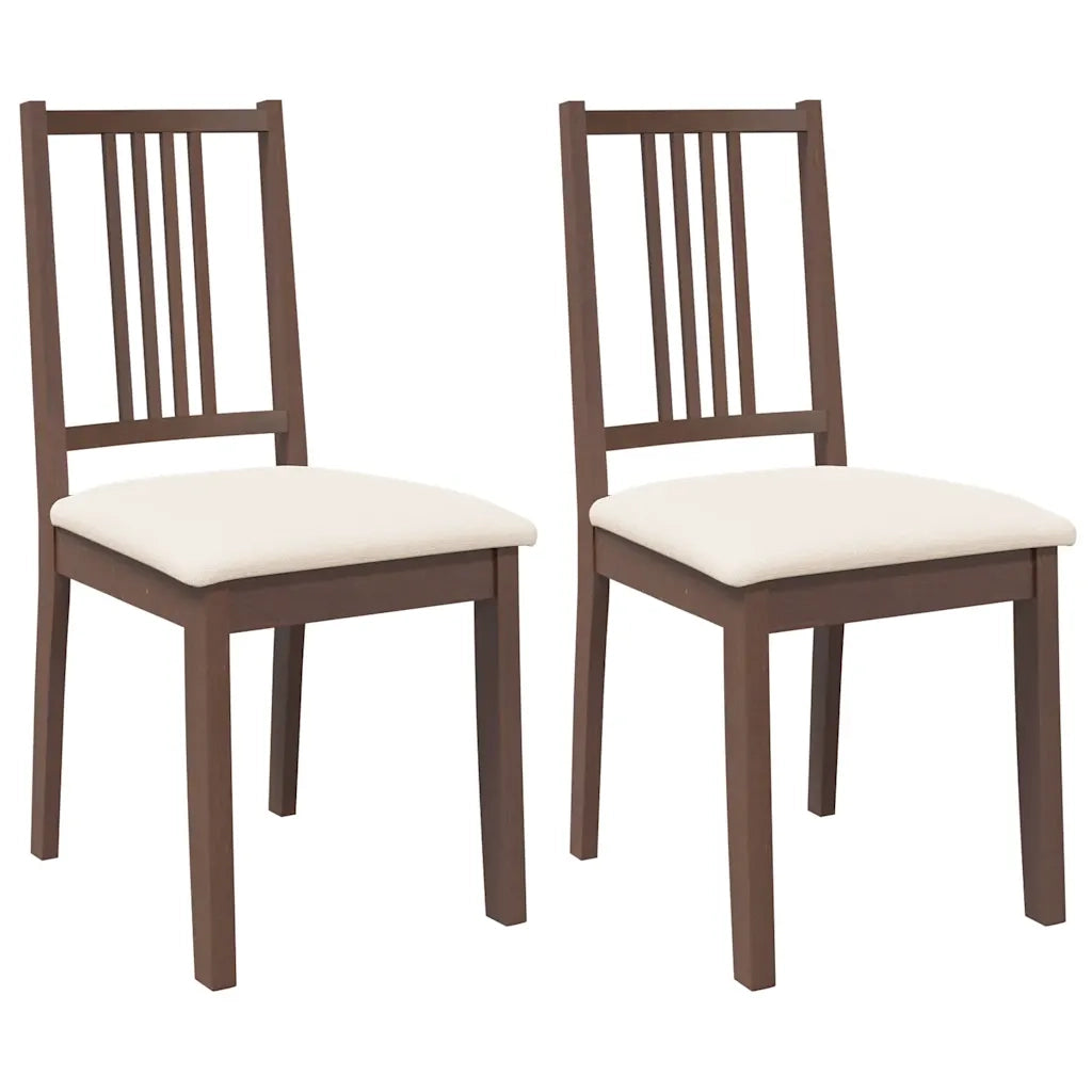 Sedie da Pranzo con Cuscini 2pz Marrone Legno Massello di Hevea 4102395