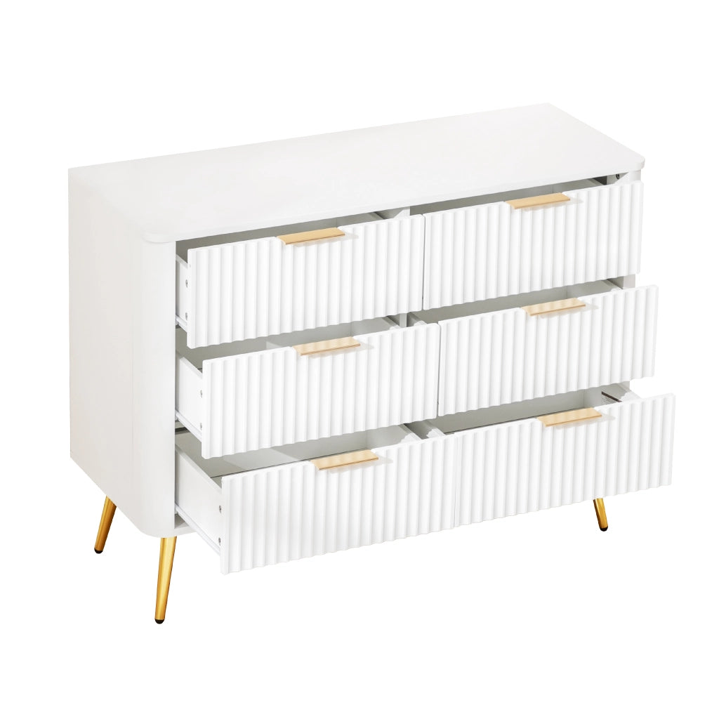 Cassettiera, 6 cassetti, maniglie in metallo, dispositivo antiribaltamento, bianco