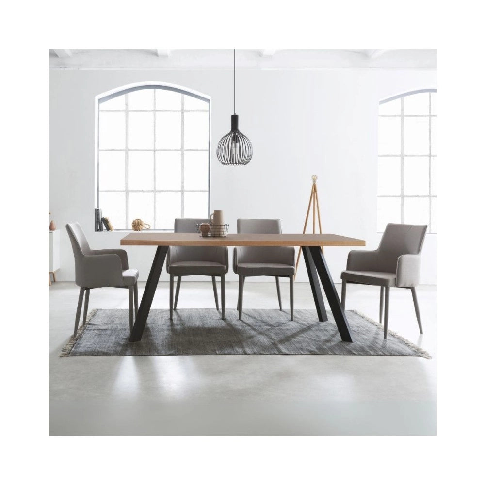 Tavolo fisso Marburg 160x80x74H con piano cacao e bordo legno e struttura in acciaio antracite