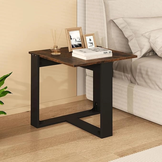 Tavolino da Salotto, Tavolino Quadrato con Base in Metallo a Forma di T, Comodino Industriale per Piccoli Spazi per Camera da Letto