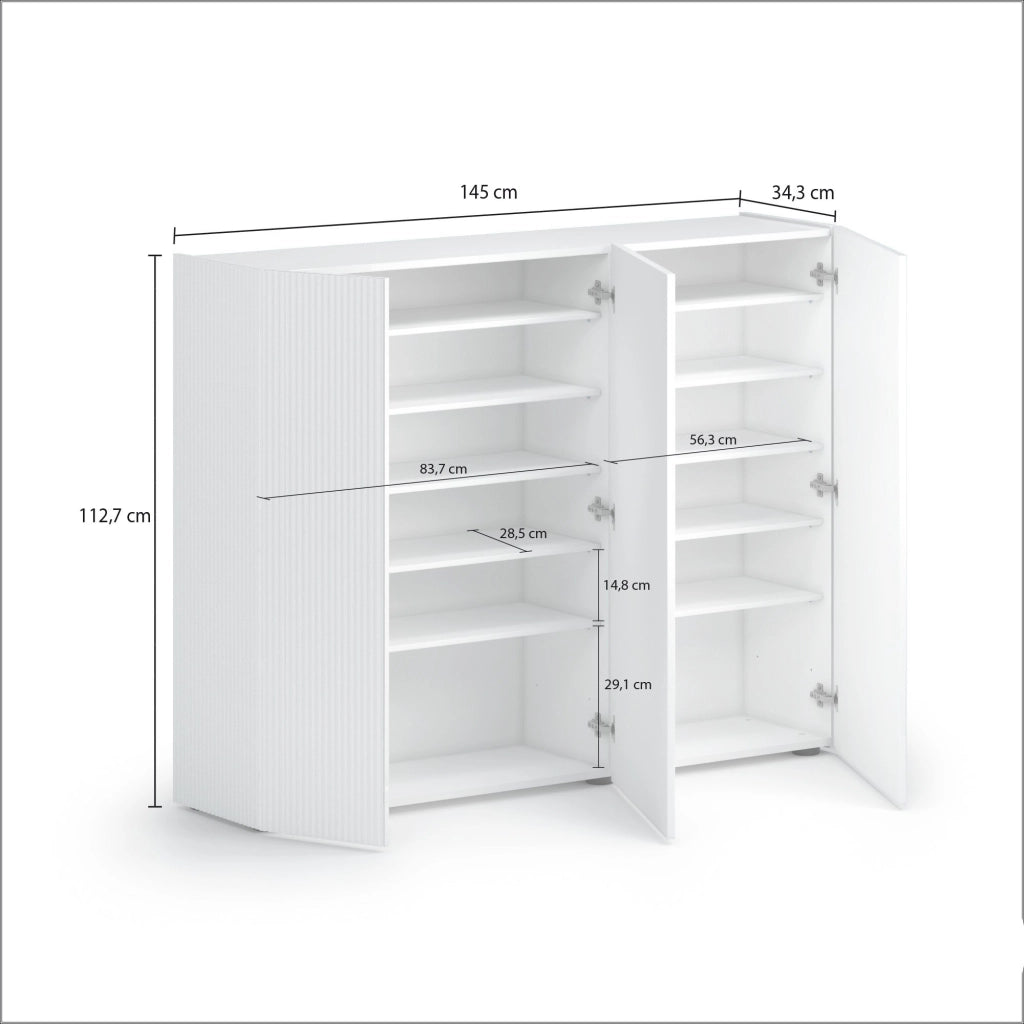 Mobile Portascarpe Caresan, Scarpiera 28 Paia Made in Italy, 145x34x115h cm Bianco Lucido