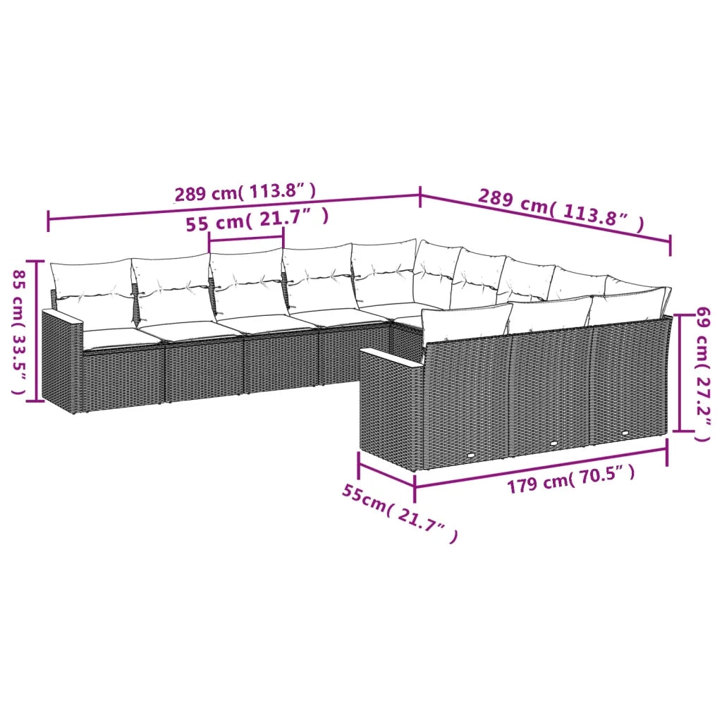 Set Divani da Giardino 11 pz con Cuscini in Polyrattan Grigio 3226431