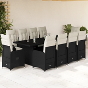 Set da BistrÃ² da Giardino 11 pz con Cuscini Nero in Polyrattan