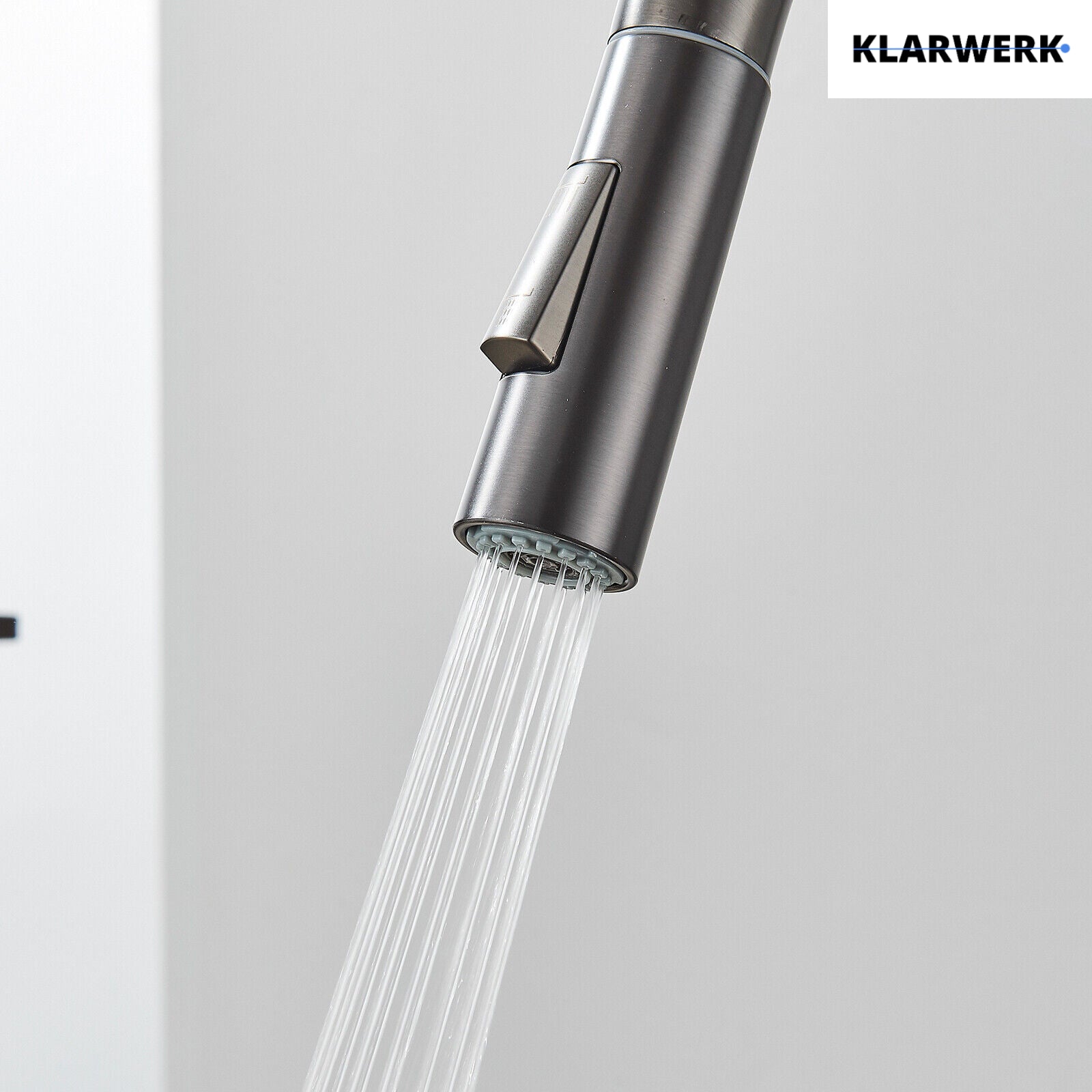 JANA | Rubinetto da cucina estensibile Premium in acciaio inox grigio titanio miscelatore arco alto | alta pressione ruotabile a 360° 2 attacchi